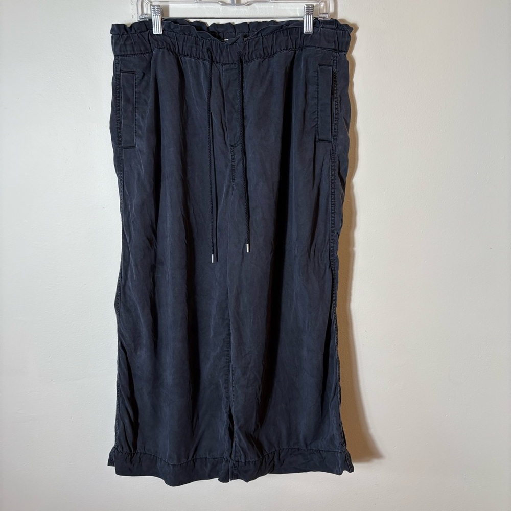 LOFT Black Wide Leg Drawstring Pants Size Large 100% Lyocell